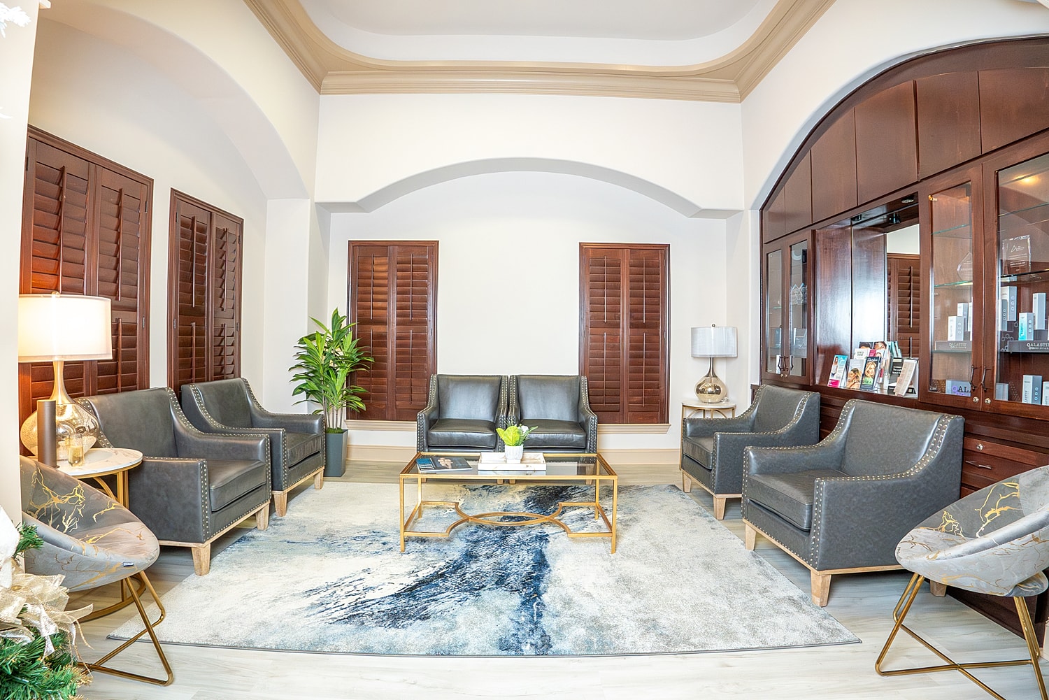 Modern waiting room with comfortable seating and decor